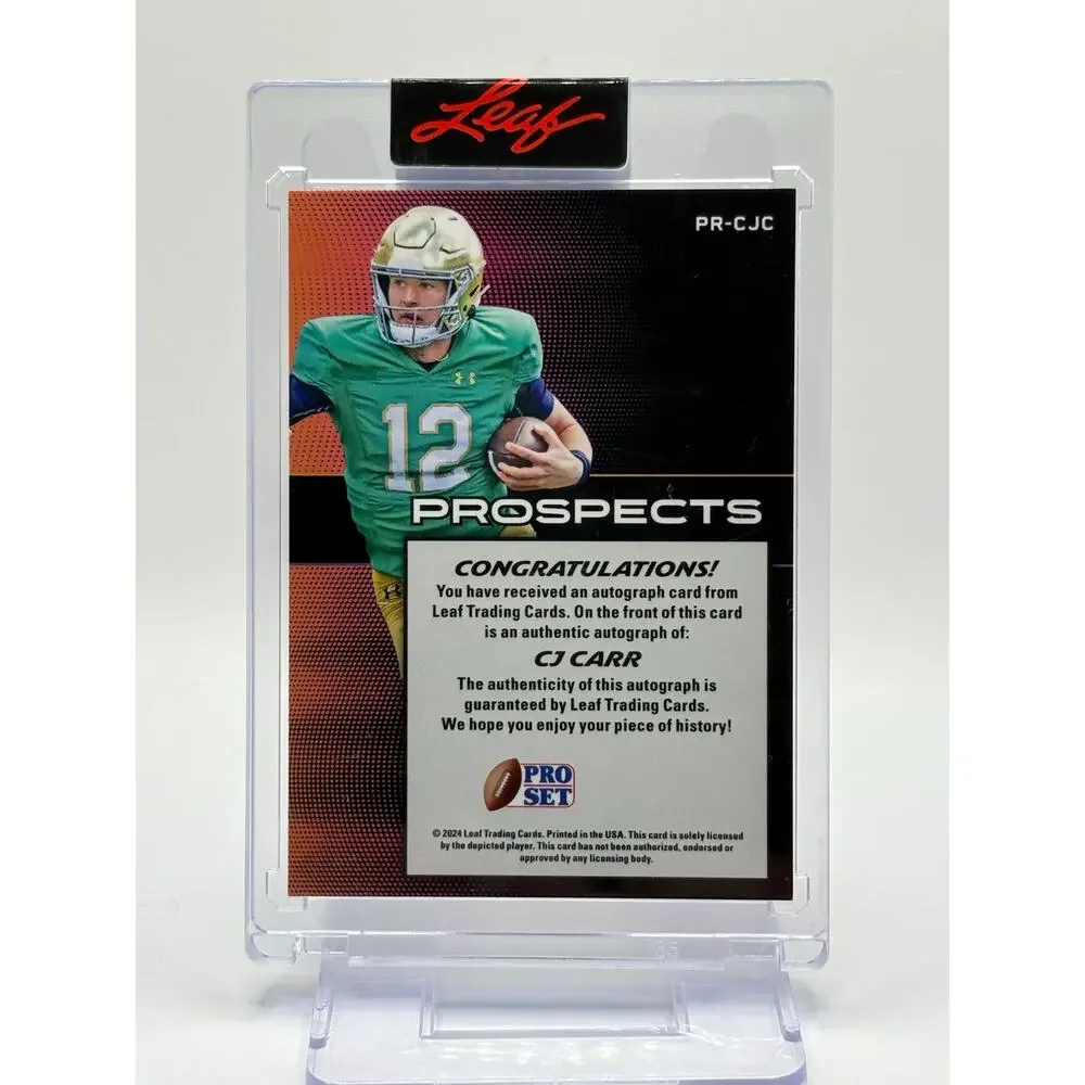 2024 Leaf Pro Set Prospects CJ Carr Lenticular Encased Auto Notre Dame Irish